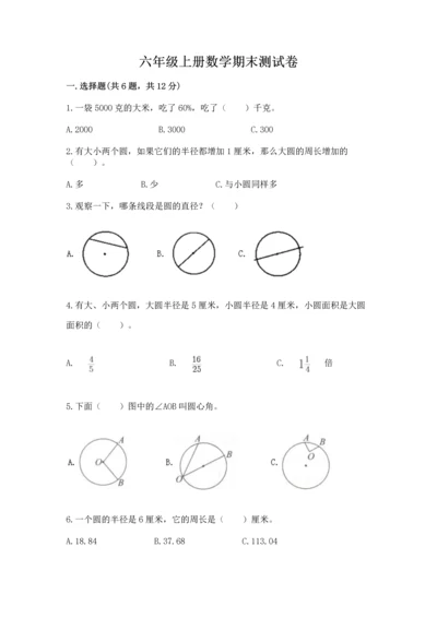 六年级上册数学期末测试卷及参考答案（考试直接用）.docx