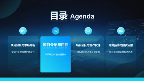蓝色科技风商业计划书项目介绍PPT模板