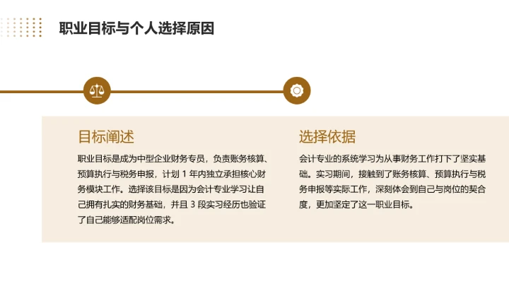 金黄色商务风会计专业大学生求职综合能力展示职业生涯规划通用PPT模版