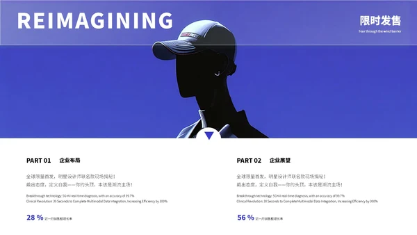 蓝色简约商务风帽子发布会ppt