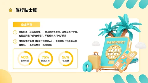 黄绿色插画风国庆旅游主题PPT模板