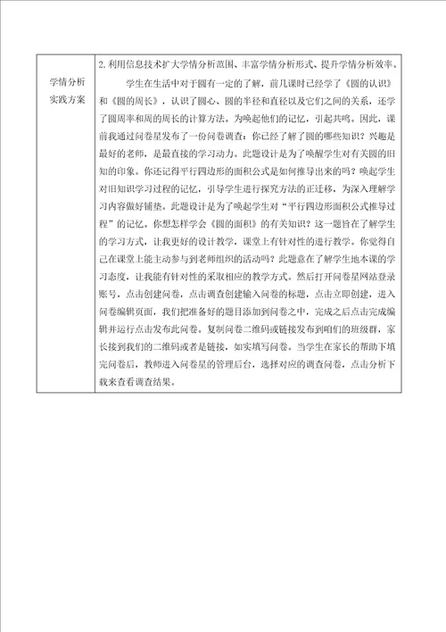 六年级数学圆的面积学情分析方案