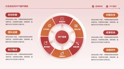 红色商务风6项循环PPT单页