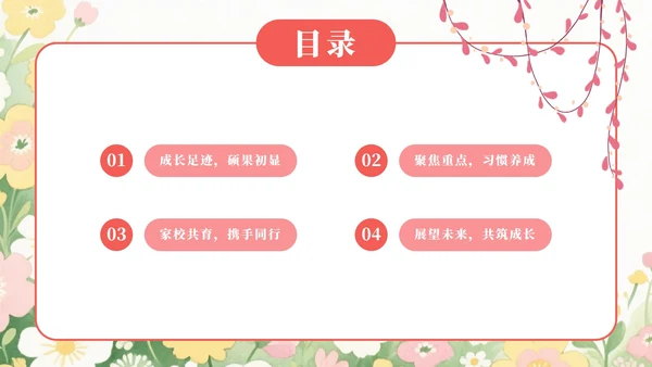 粉色小清新花团锦簇小学家长会PPT模板