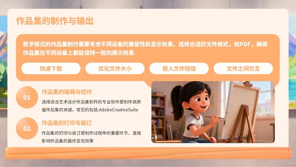 橙黄色卡通风艺术作品集PPT