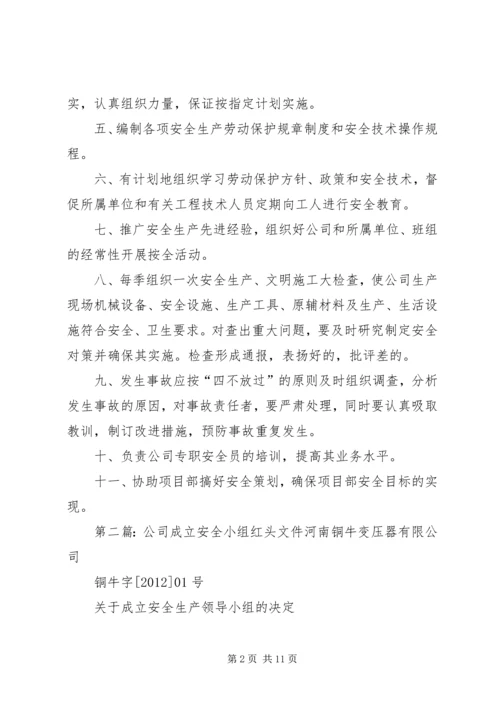 公司成立安全小组红头文件[5篇范文].docx