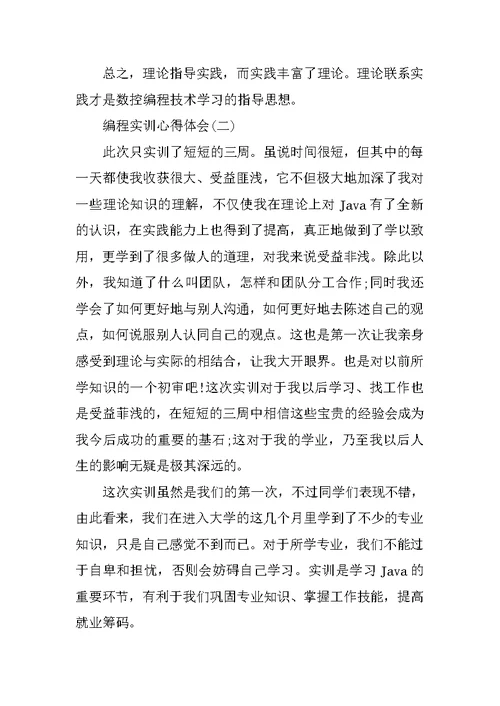 大学编程实训心得体会范文