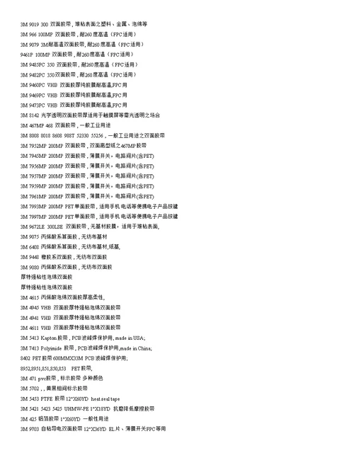 3M双面胶型号及特点介绍