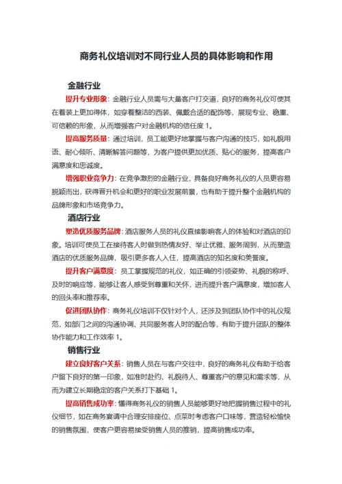 商务礼仪培训对不同行业人员的具体影响和作用