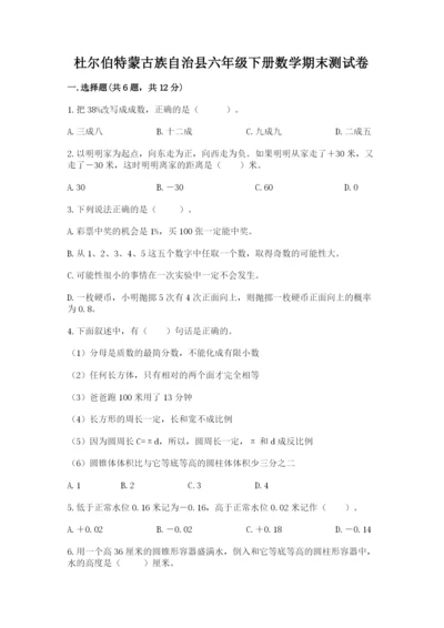 杜尔伯特蒙古族自治县六年级下册数学期末测试卷（黄金题型）.docx