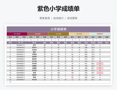 紫色小学成绩单