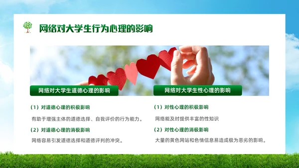 绿色简约实拍风景大学生网络心理健康PPT模板