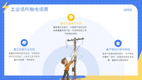 蓝色卡通风格常见触电场景与救援方法安全教育PPT