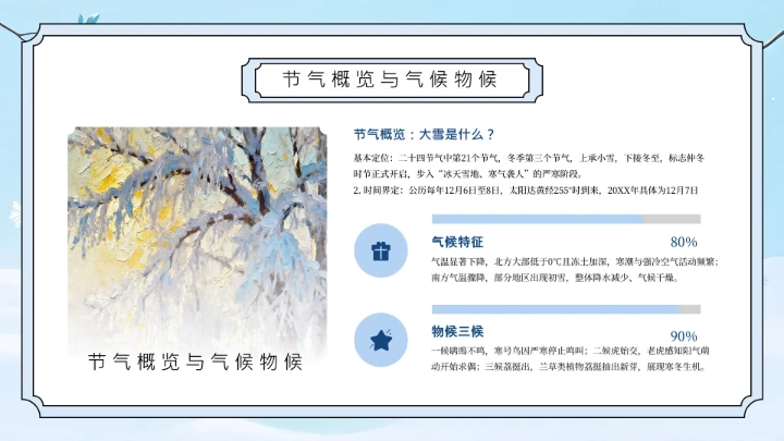 蓝色插画风大雪节气介绍PPT模板