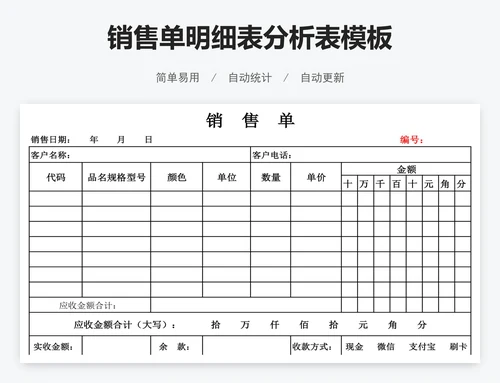 销售单明细表分析表模板