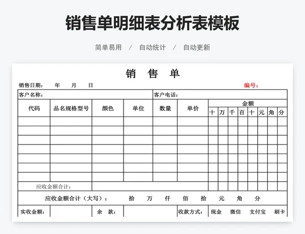 销售单明细表分析表模板