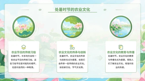 黄绿色插画风处暑节气里的智慧+PPT模板