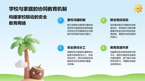 蓝色3D风暑期出行与居家安全教育PPT模板