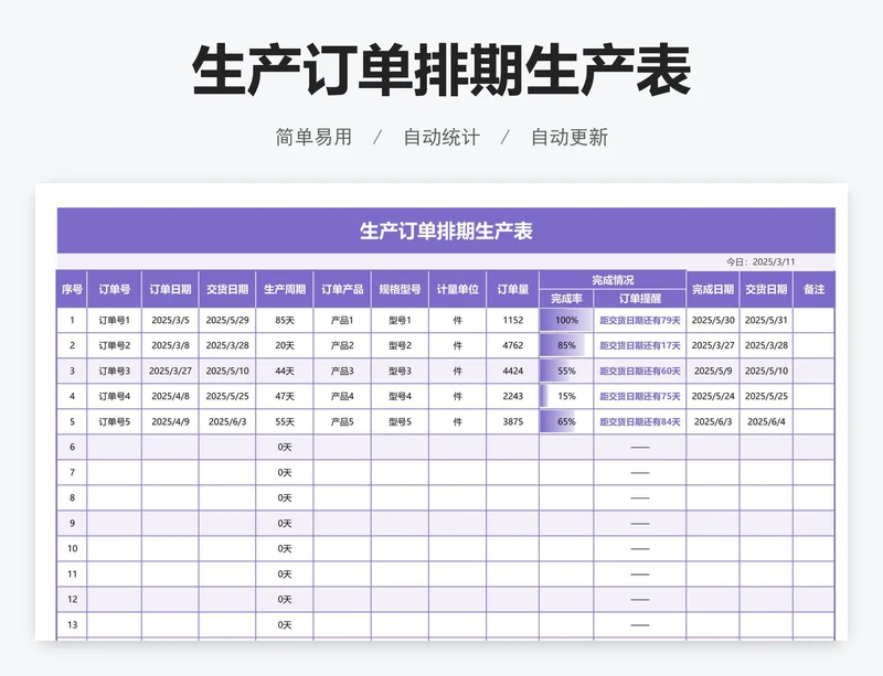 生产订单排期表生产表