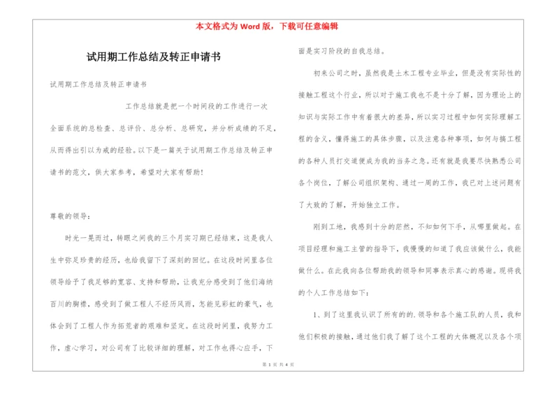 试用期工作总结及转正申请书.docx