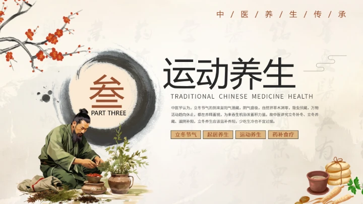 浅色水墨中国风立冬养生PPT模板