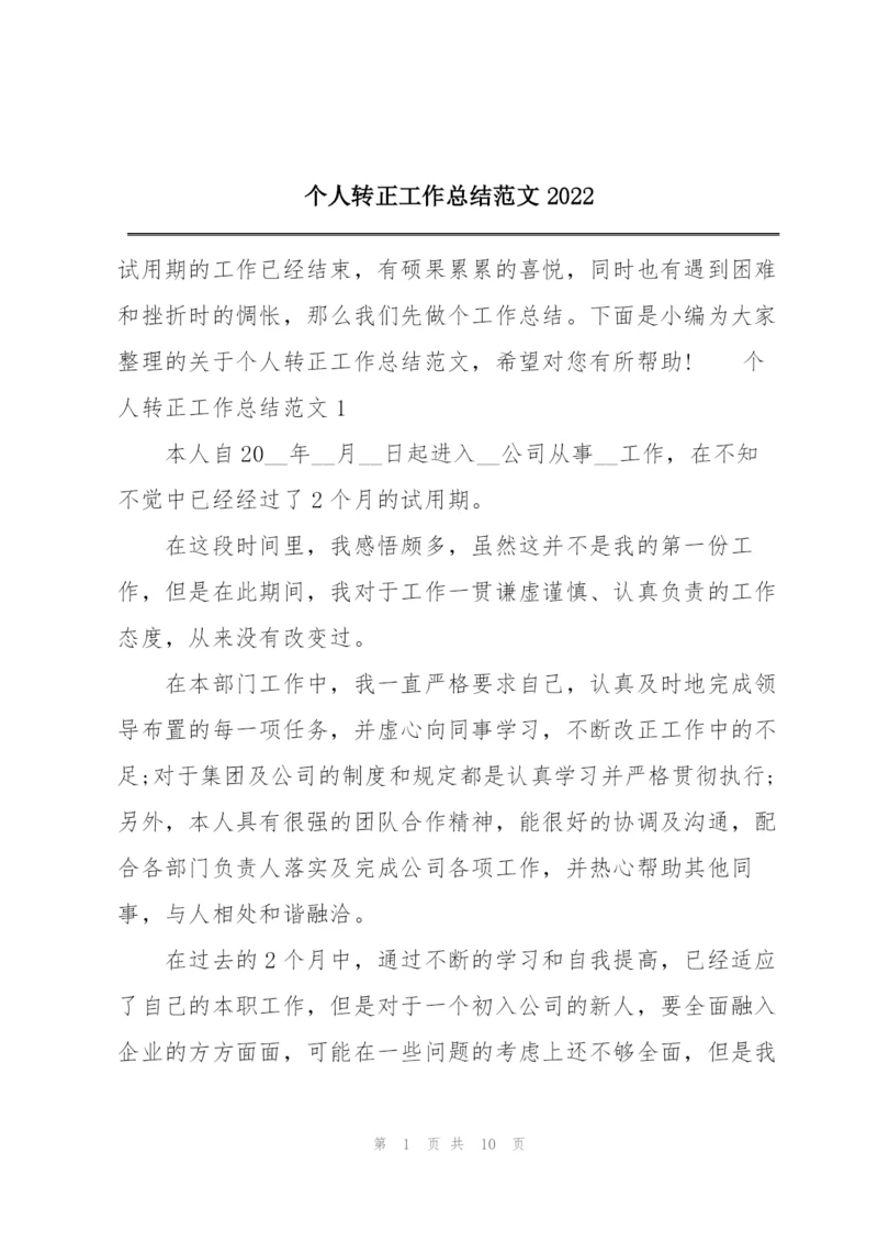 个人转正工作总结范文2022.docx