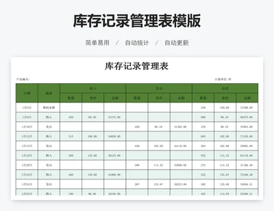 库存记录管理表模版
