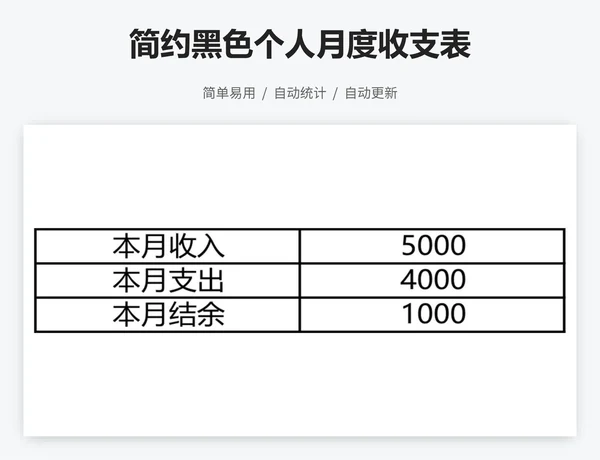 简约黑色个人月度收支表