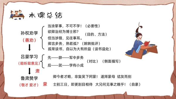 棕色卡通孙权劝学人教版初中七年级语文下册PPT课件PPT模板人教版初中语文七年级下册课件