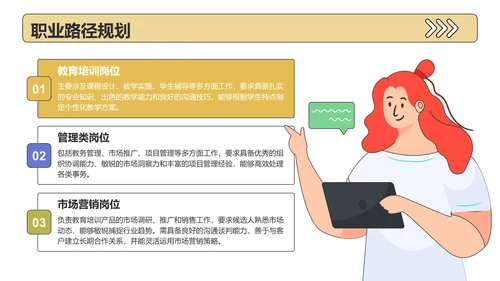 黄色插画风大学生职业发展规划PPT模板
