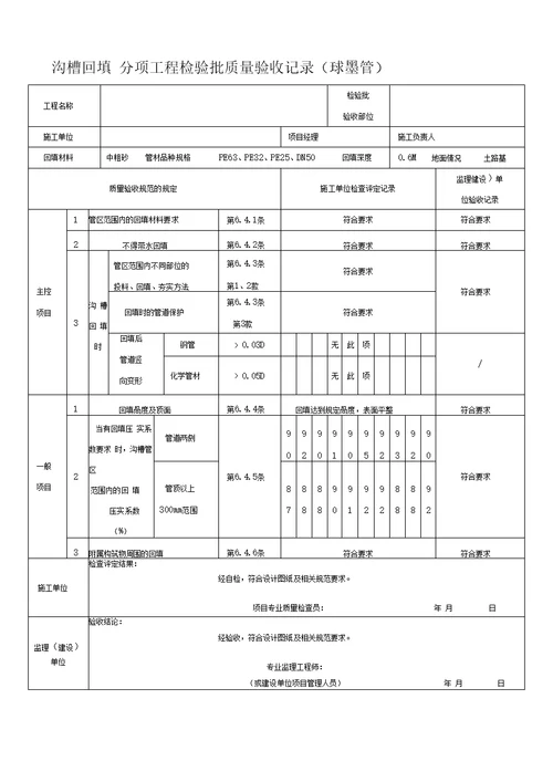 PE管及双壁波纹管施工分部、分项、检验批质量验收表格