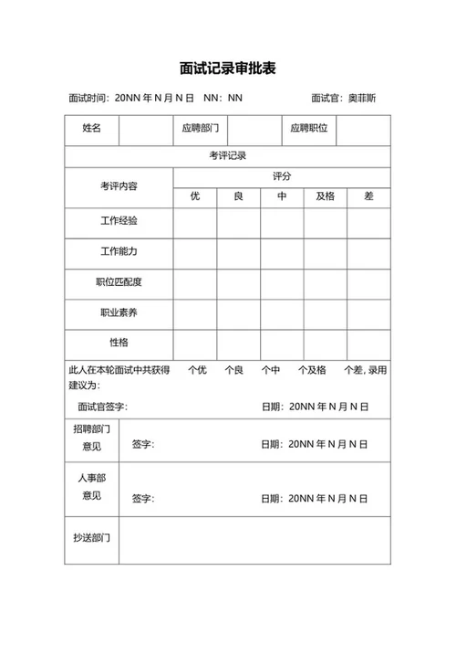 公司面试记录审批表word模板