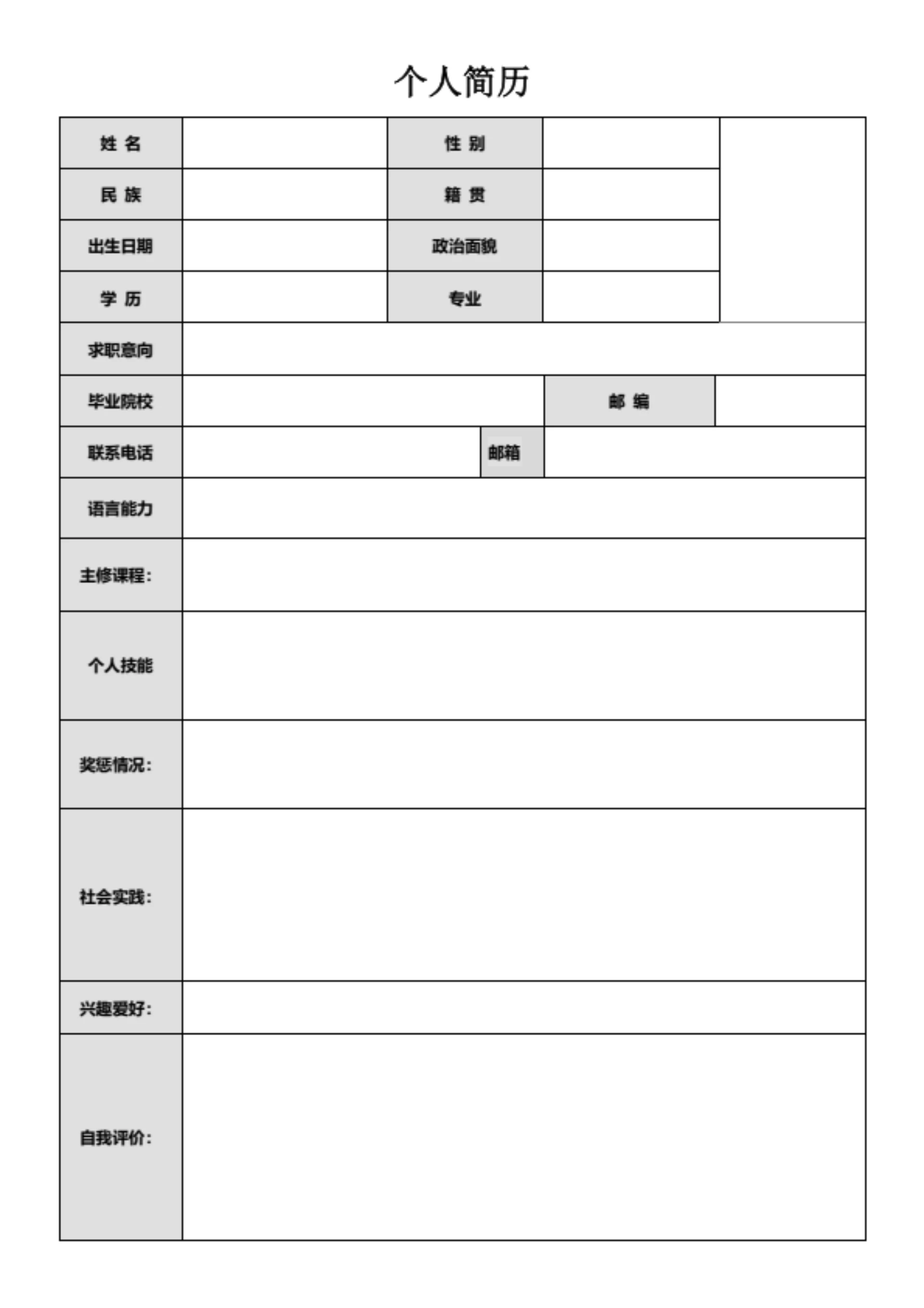 前端开发个人简历表格