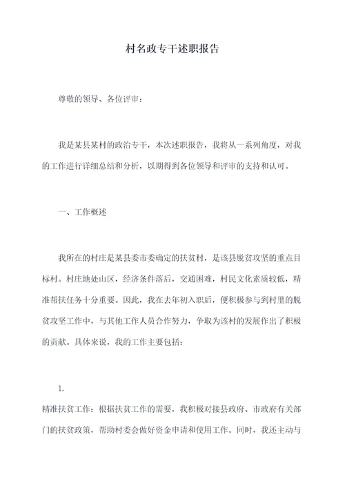 村名政专干述职报告