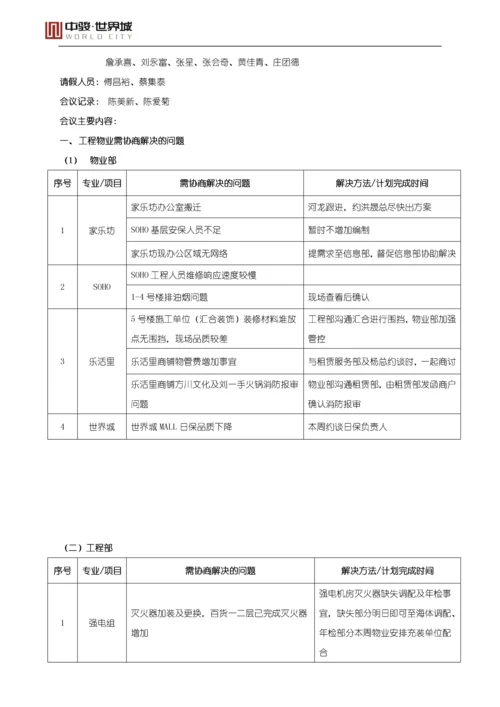 工程物业周例会会议纪要.docx
