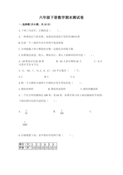 六年级下册数学期末测试卷（达标题）.docx