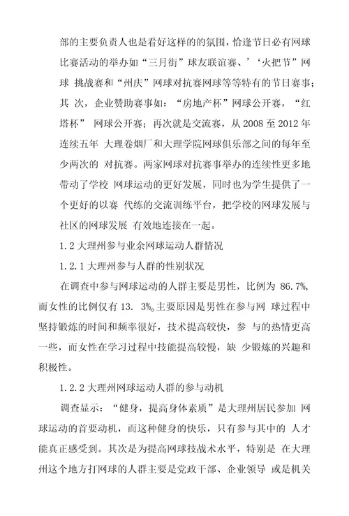 大理州业余网球运动发展状况及对策探究