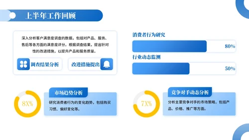 蓝黄色插画风消费品企业员工年中总结PPT模板
