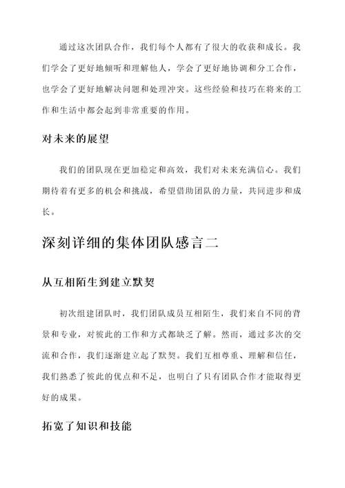集体团队感言