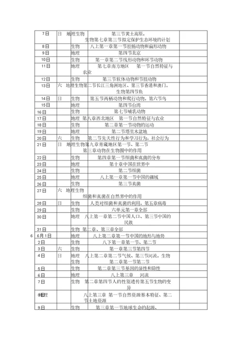 地理生物会考复习计划