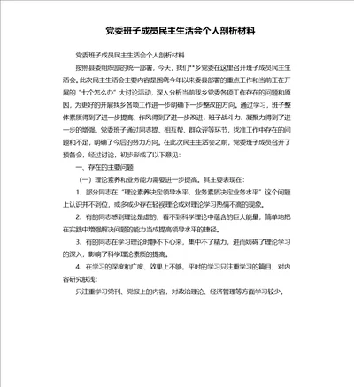 党委班子成员民主生活会个人剖析材料