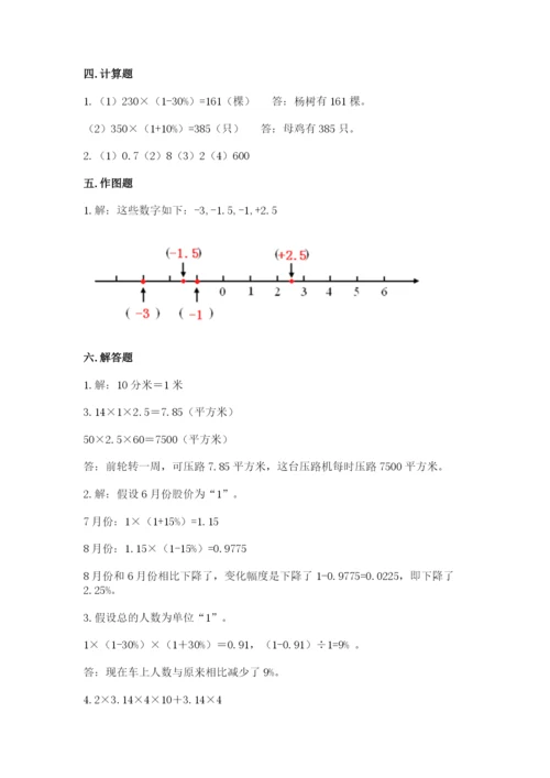 安庆市太湖县六年级下册数学期末测试卷及答案1套.docx