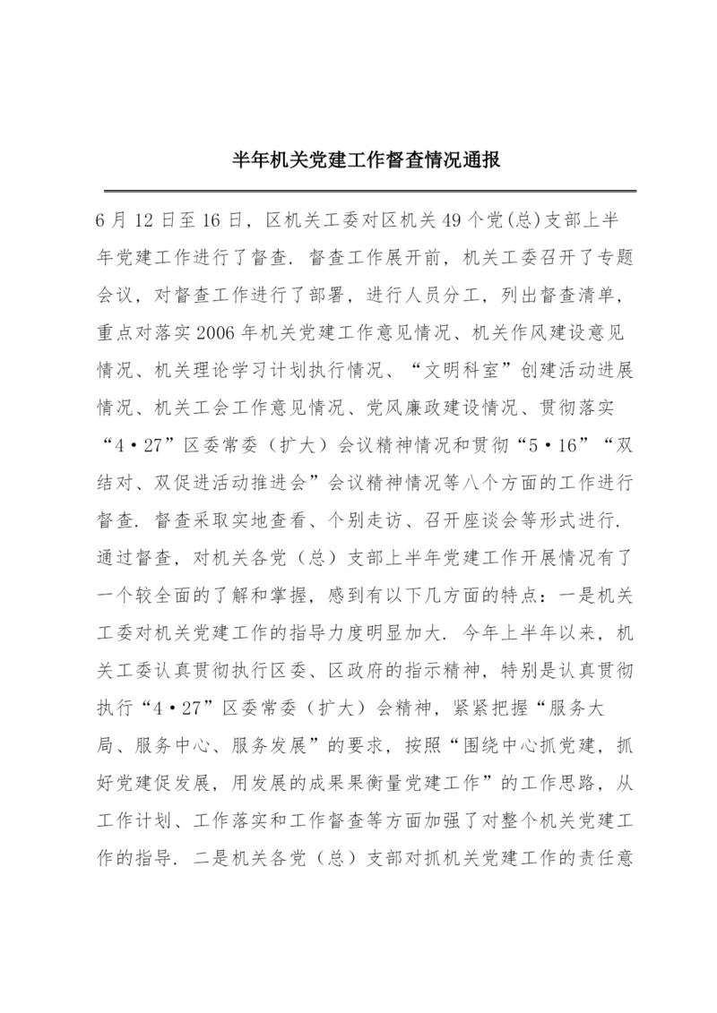 半年机关党建工作督查情况通报.docx