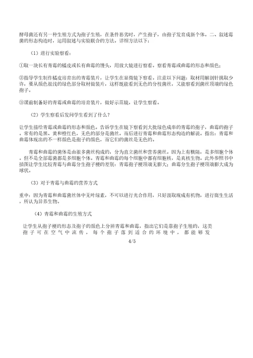 初中教学八年级教案生物酵母菌以及霉菌学习教案