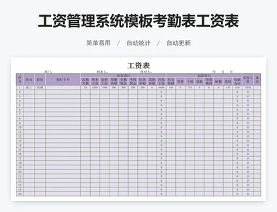 工资管理系统模板考勤表工资表模版