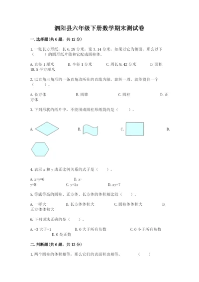 泗阳县六年级下册数学期末测试卷（突破训练）.docx
