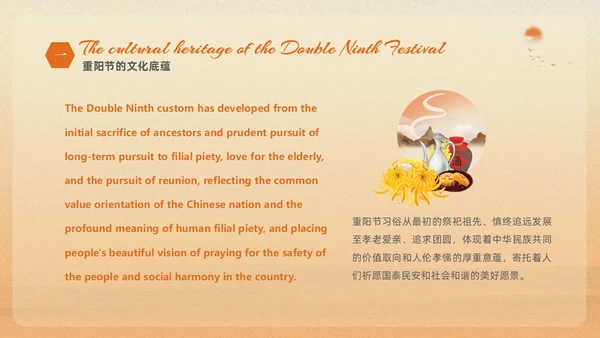 黄色渐变淡雅温馨中国传统节日重阳节英文介绍