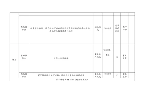 人教版体育八年级上册：第二章 田径 作业设计（表格式）