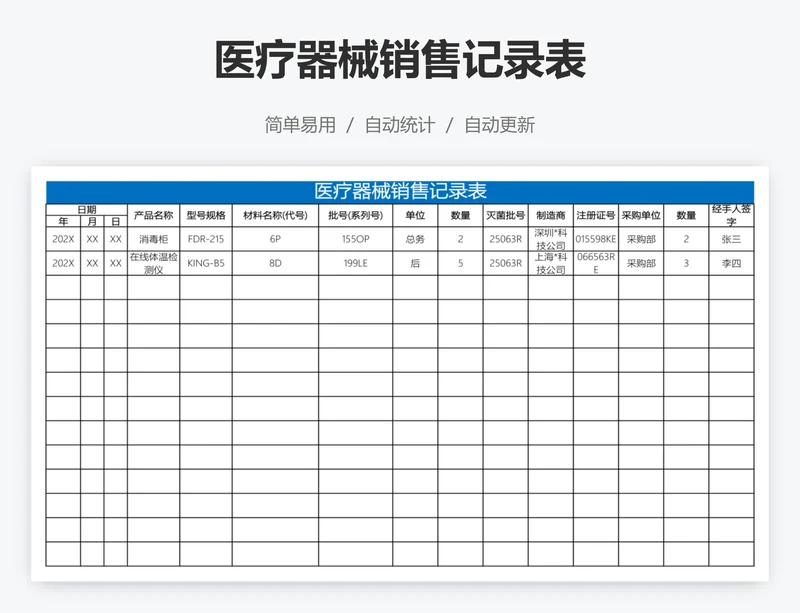 医疗器械销售记录表