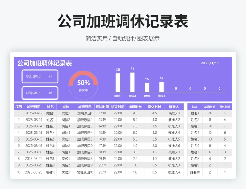 公司加班调休记录表